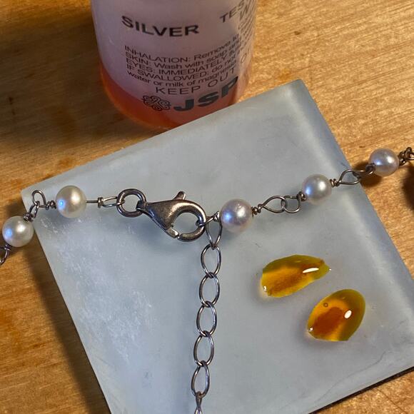 Handmade Vtg Pearl Rose Quartz Beaded Necklace 925 Sterling Silver Chain 16" - Picture 8 of 9